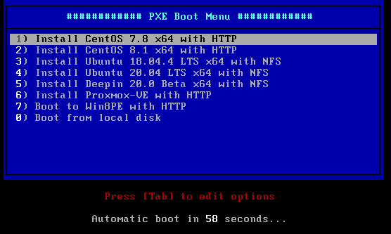 PXE引导成功后显示菜单选项